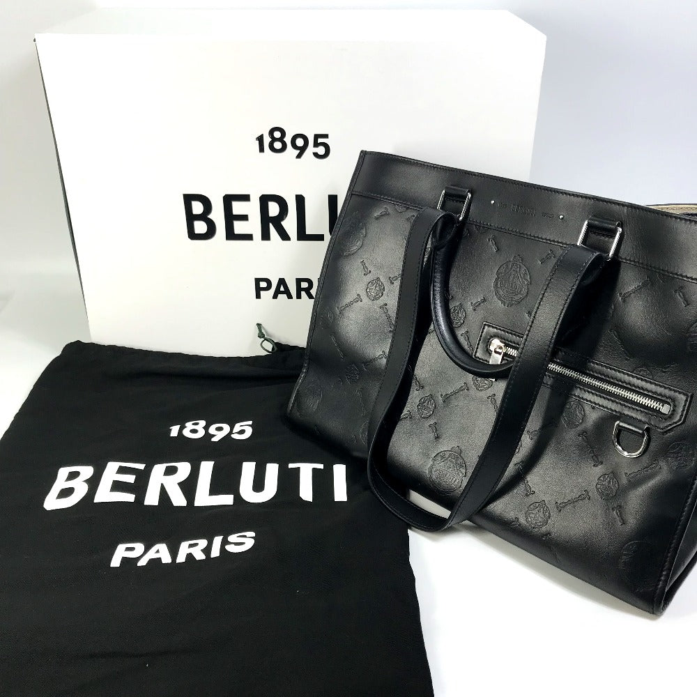 Berluti Tote Bag leather black logo Ulysse Small mens Used Authentic