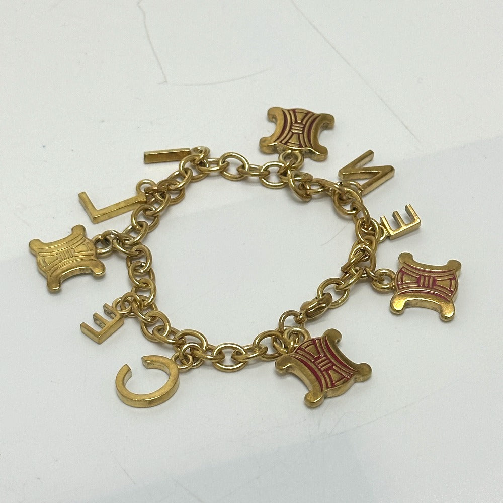 CELINE bracelet Gold Plated, Rhinestone gold Triomphe vintage Women Used Authentic
