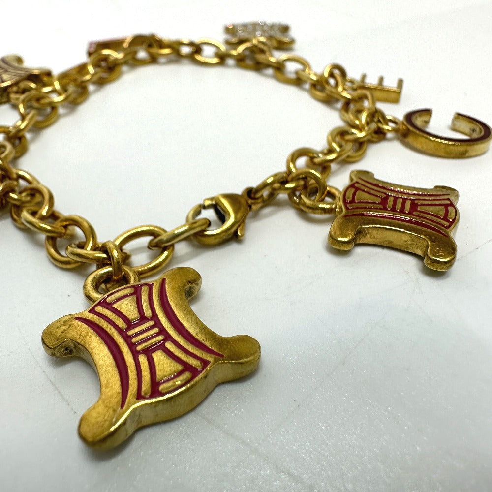 CELINE bracelet Gold Plated, Rhinestone gold Triomphe vintage Women Used Authentic