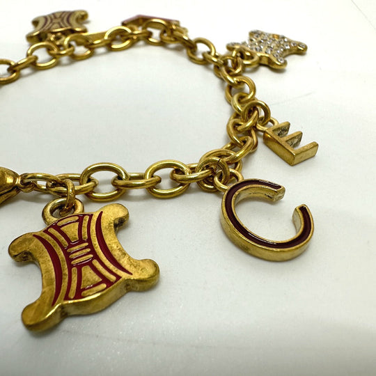 CELINE bracelet Gold Plated, Rhinestone gold Triomphe vintage Women Used Authentic