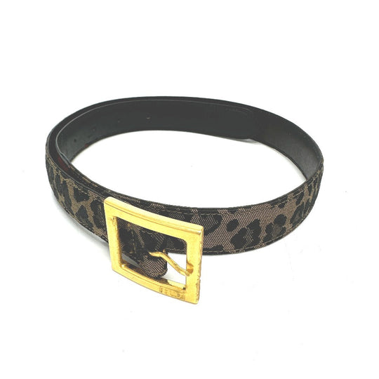 FENDI belt Canvas / leather Brown / Red Leopard Women 33 Used Authentic