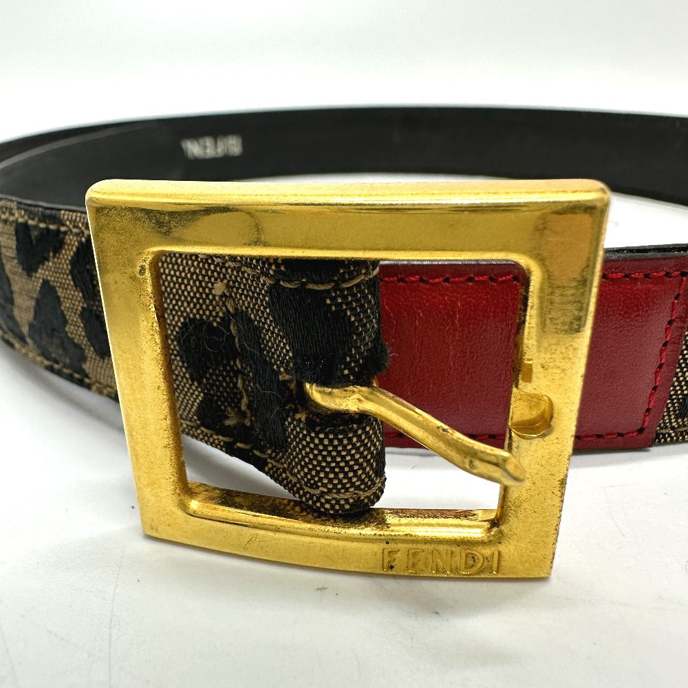 FENDI belt Canvas / leather Brown / Red Leopard Women 33 Used Authentic