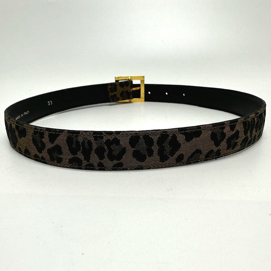 FENDI belt Canvas / leather Brown / Red Leopard Women 33 Used Authentic