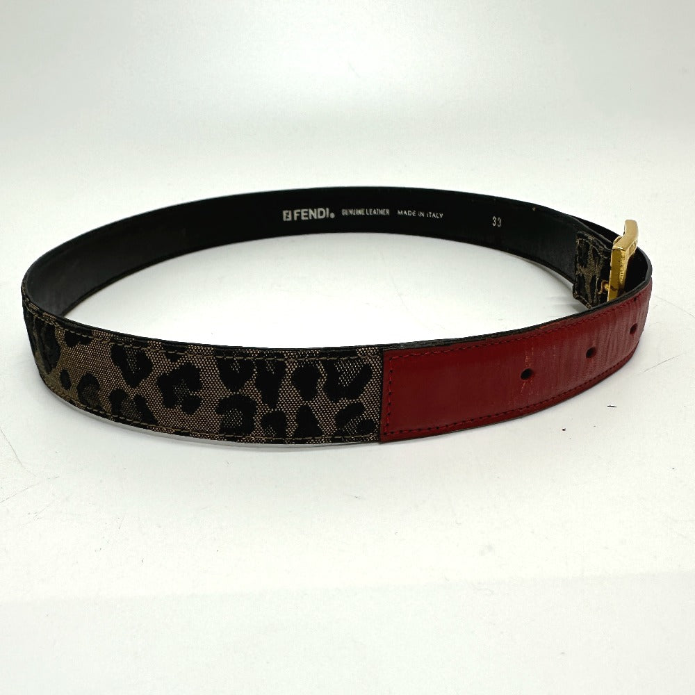 FENDI belt Canvas / leather Brown / Red Leopard Women 33 Used Authentic