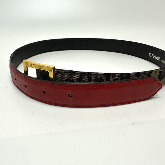 FENDI belt Canvas / leather Brown / Red Leopard Women 33 Used Authentic