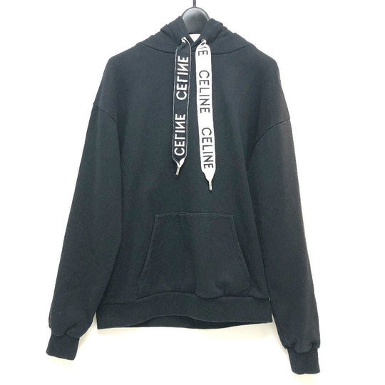 CELINE Hoodie 2Y468670Q cotton black logo laces Hoodie mens XS Used Authentic