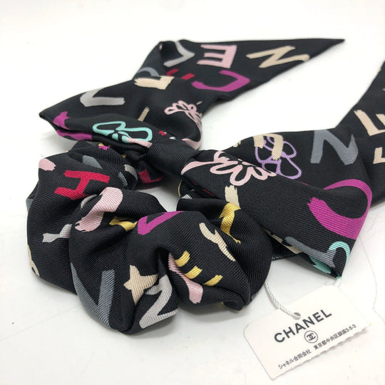 CHANEL hair accessory silk black Ribbon COCO Mark hair accessory Women Used Authentic