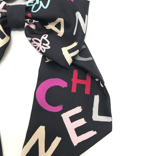 CHANEL hair accessory silk black Ribbon COCO Mark hair accessory Women Used Authentic