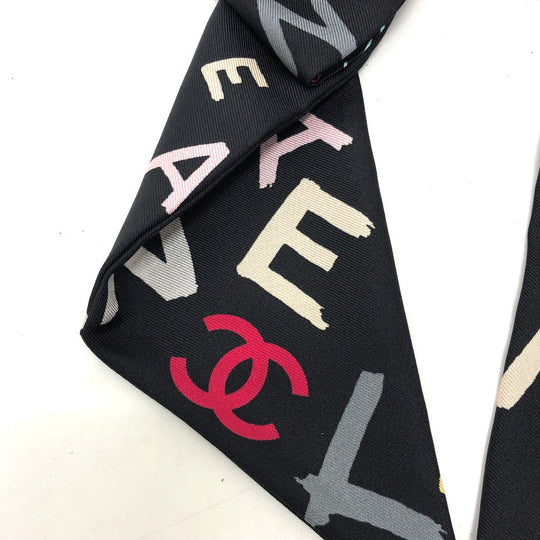 CHANEL hair accessory silk black Ribbon COCO Mark hair accessory Women Used Authentic