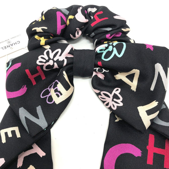 CHANEL hair accessory silk black Ribbon COCO Mark hair accessory Women Used Authentic