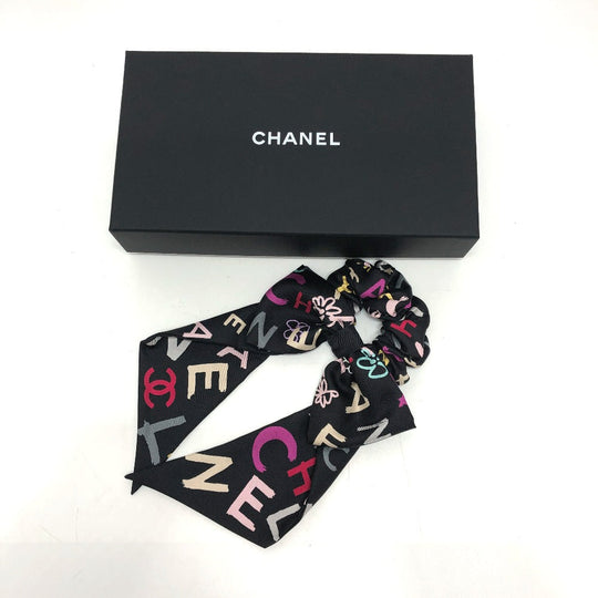 CHANEL hair accessory silk black Ribbon COCO Mark hair accessory Women Used Authentic
