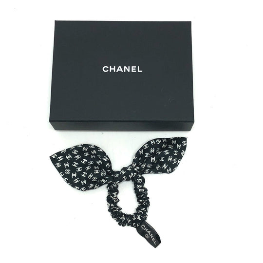 CHANEL hair accessory silk Black x white Ribbon COCO Mark hair accessory Women Used Authentic