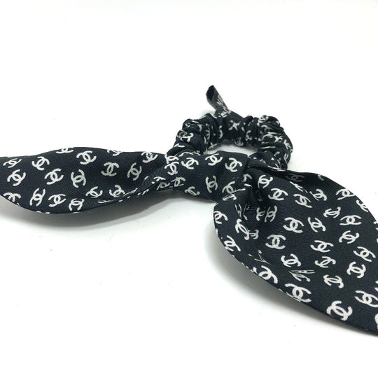 CHANEL hair accessory silk Black x white Ribbon COCO Mark hair accessory Women Used Authentic