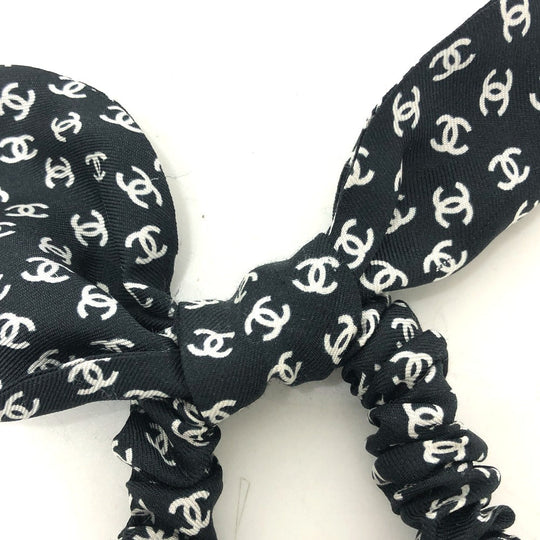 CHANEL hair accessory silk Black x white Ribbon COCO Mark hair accessory Women Used Authentic