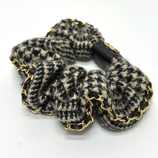 CHANEL hair accessory Cotton, Leather beige COCO Mark Houndstooth Hair accessories Chain Women Used Authentic