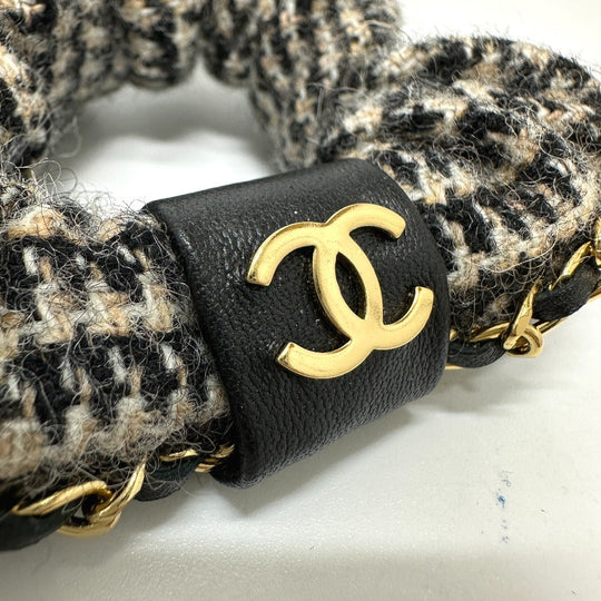 CHANEL hair accessory Cotton, Leather beige COCO Mark Houndstooth Hair accessories Chain Women Used Authentic