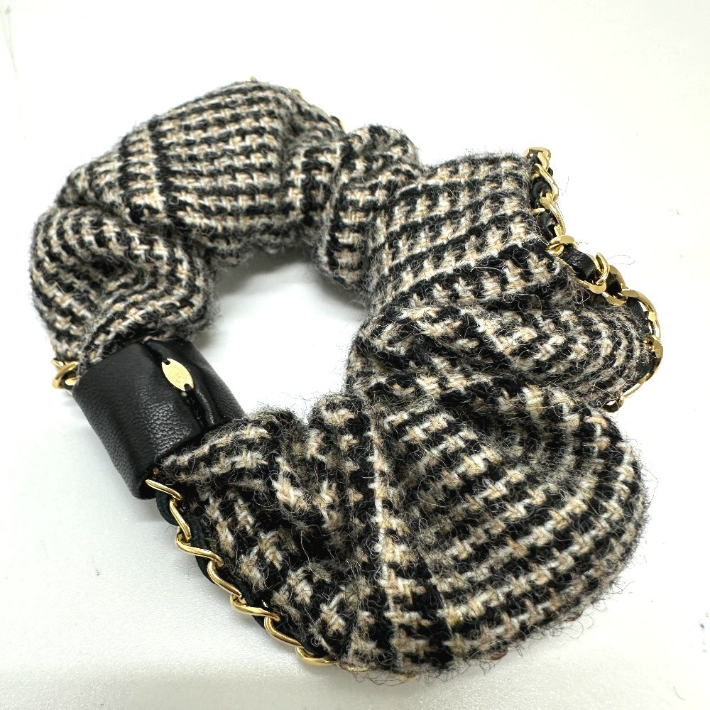CHANEL hair accessory Cotton, Leather beige COCO Mark Houndstooth Hair accessories Chain Women Used Authentic