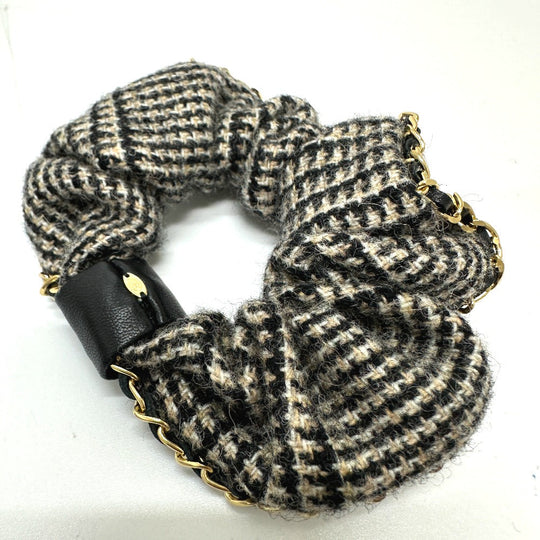 CHANEL hair accessory Cotton, Leather beige COCO Mark Houndstooth Hair accessories Chain Women Used Authentic