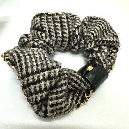 CHANEL hair accessory Cotton, Leather beige COCO Mark Houndstooth Hair accessories Chain Women Used Authentic