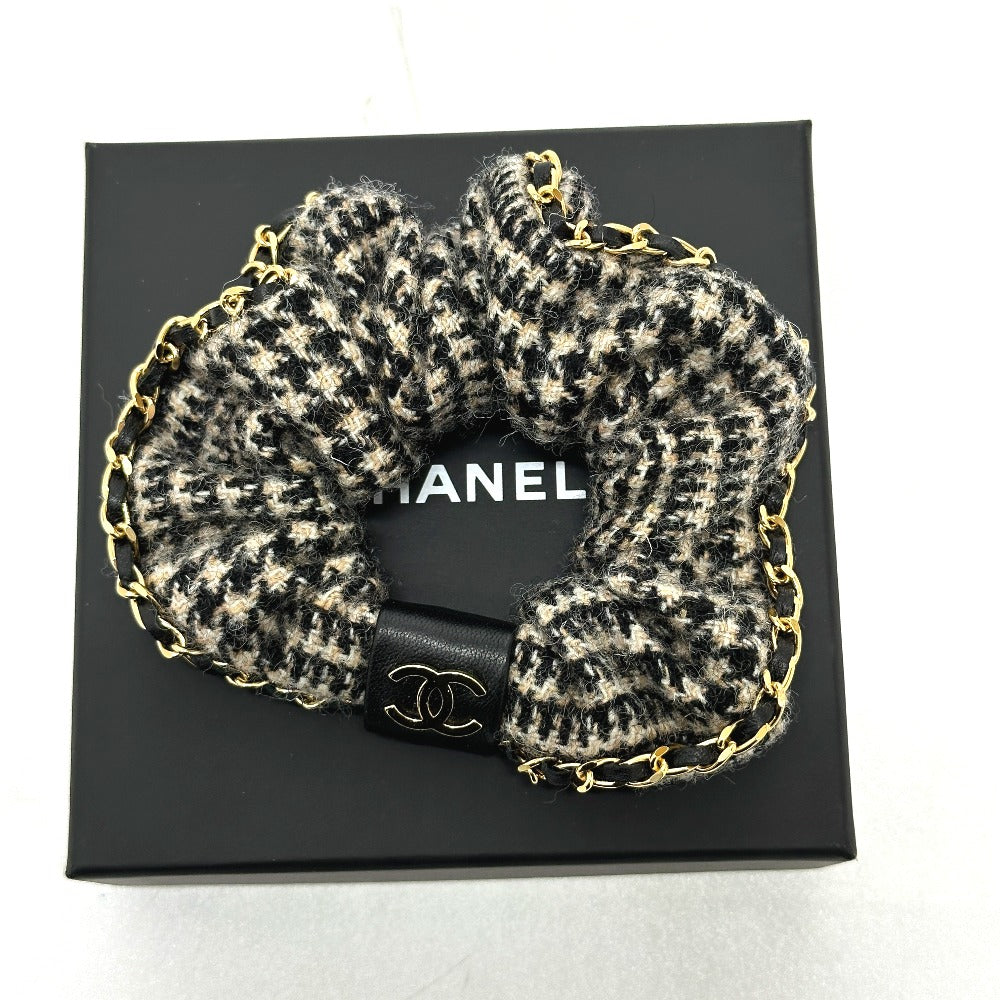 CHANEL hair accessory Cotton, Leather beige COCO Mark Houndstooth Hair accessories Chain Women Used Authentic