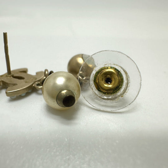 CHANEL Pierce Gold Plated gold COCO Mark Fake pearl Women Used Authentic