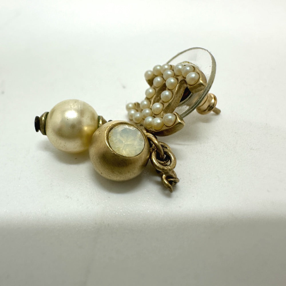 CHANEL Pierce Gold Plated gold COCO Mark Fake pearl Women Used Authentic
