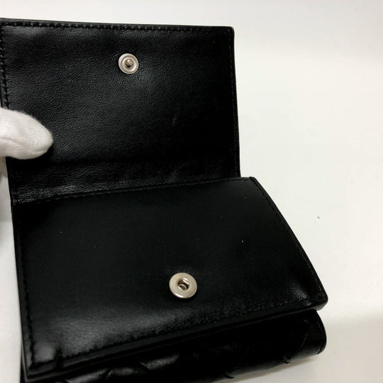 BOTTEGAVENETA Trifold wallet 592678 leather black INTRECCIATO Compact wallet Women Used Authentic