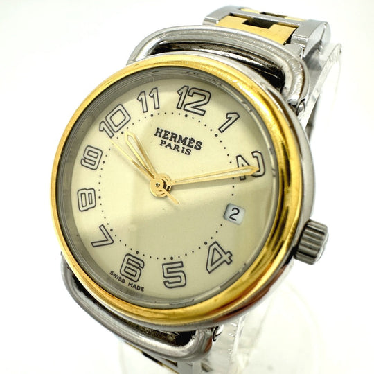 HERMES Watches Quartz PU2.220 Stainless Steel/Gold Plated Silver / Gold Pullman Women Used Authentic