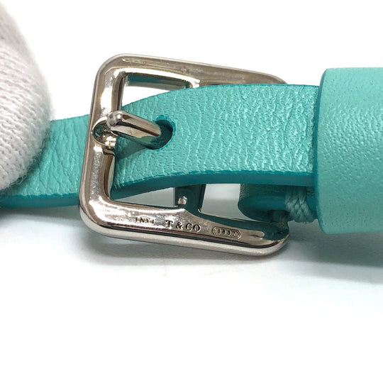 TIFFANY&Co. Shoulder Bag leather blue Cat street small shopping tote Women Used Authentic