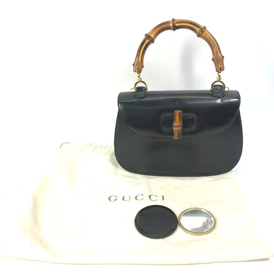 GUCCI Handbag 000 1951 Leather / Bamboo black turn lock old gucci Bamboo Women Used Authentic