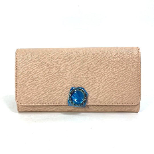 BVLGARI Folded wallet leather Light pink type Bulgari Bulgari Logo clip Women Used Authentic