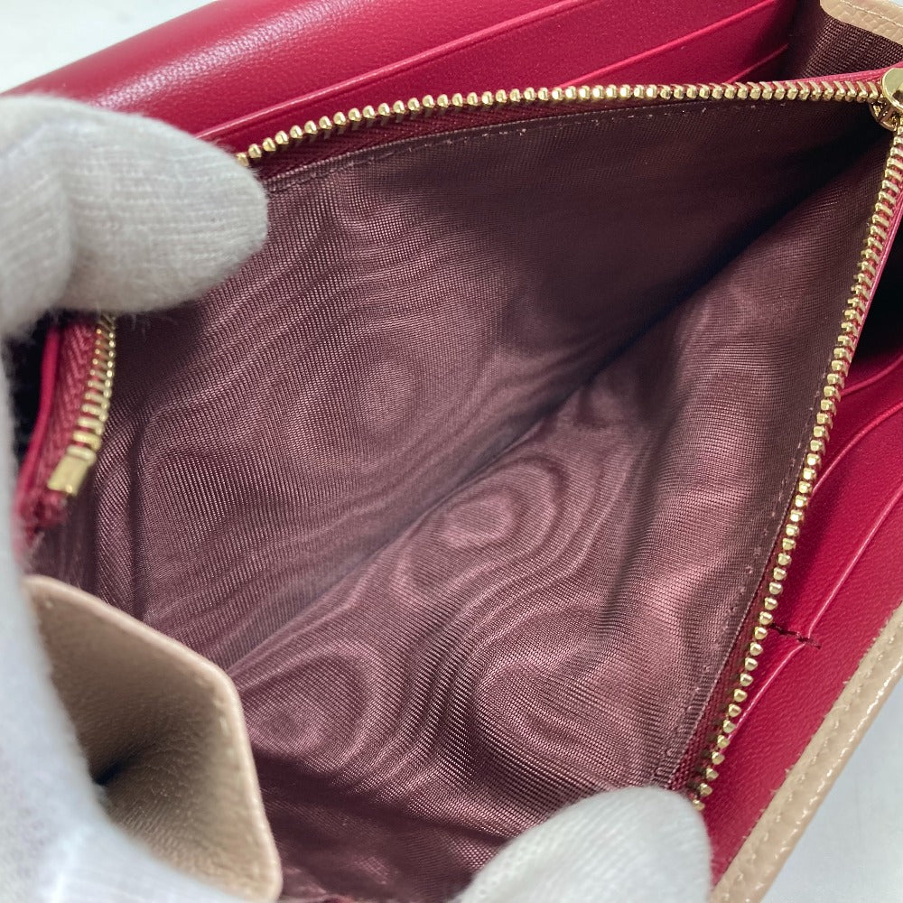 BVLGARI Folded wallet leather Light pink type Bulgari Bulgari Logo clip Women Used Authentic