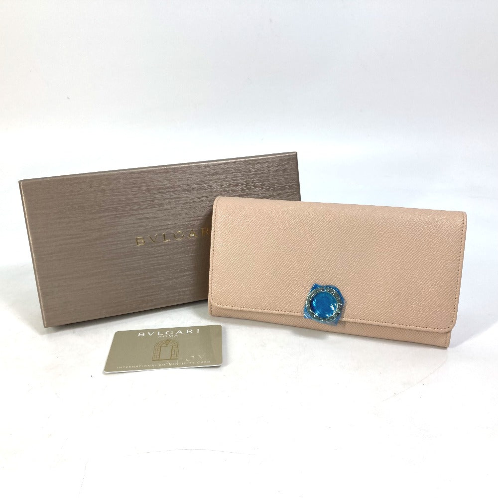 BVLGARI Folded wallet leather Light pink type Bulgari Bulgari Logo clip Women Used Authentic