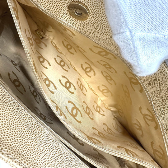 CHANEL Tote Bag Caviar skin beige COCO Mark CC Women Used Authentic