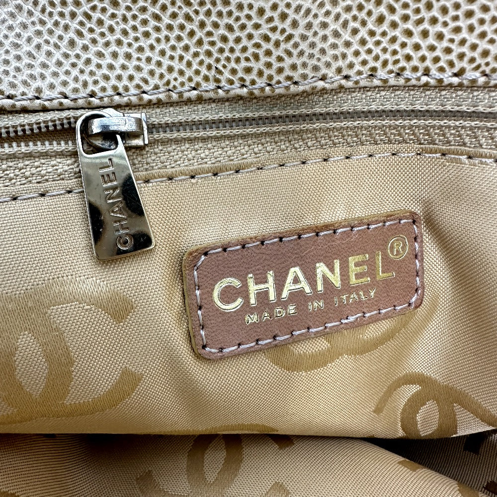 CHANEL Tote Bag Caviar skin beige COCO Mark CC Women Used Authentic