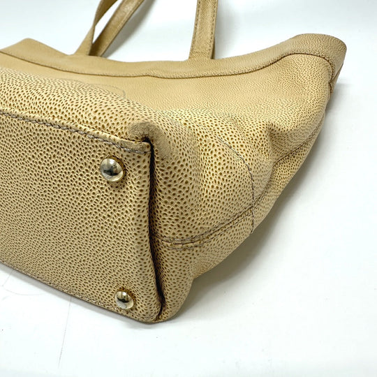 CHANEL Tote Bag Caviar skin beige COCO Mark CC Women Used Authentic