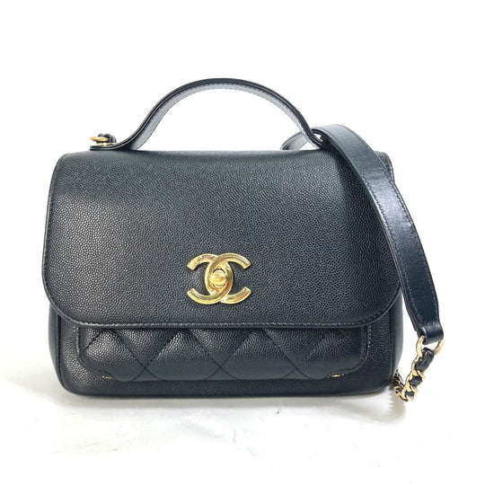 CHANEL Shoulder Bag A93749 Caviar skin black COCO Mark CC Matelasse Quilting Top handle Women Used Authentic