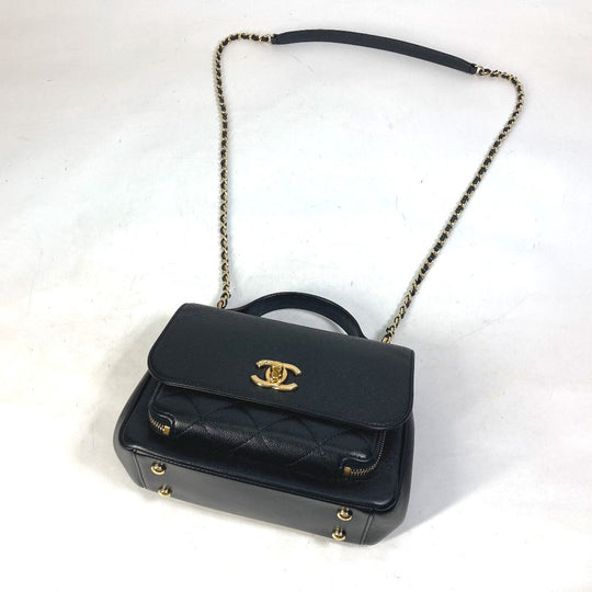 CHANEL Shoulder Bag A93749 Caviar skin black COCO Mark CC Matelasse Quilting Top handle Women Used Authentic