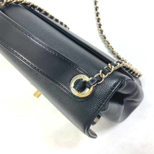 CHANEL Shoulder Bag A93749 Caviar skin black COCO Mark CC Matelasse Quilting Top handle Women Used Authentic
