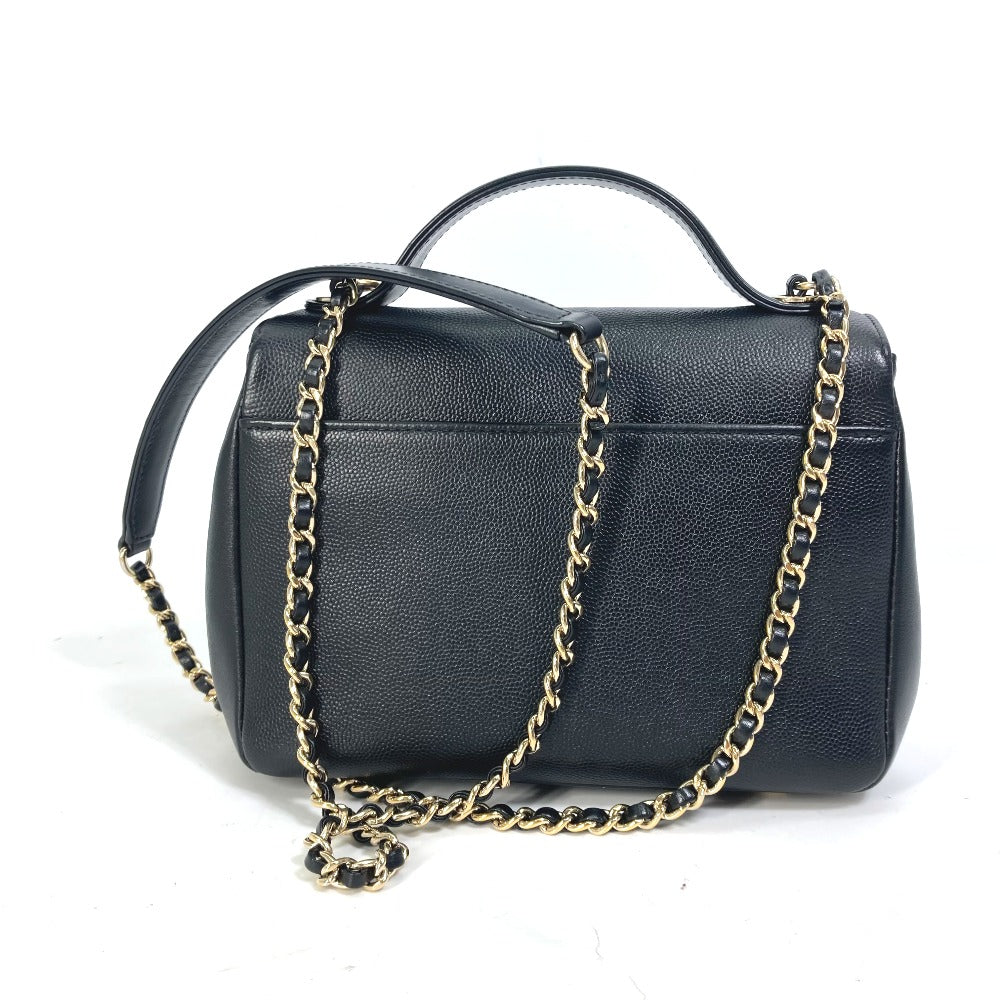 CHANEL Shoulder Bag A93749 Caviar skin black COCO Mark CC Matelasse Quilting Top handle Women Used Authentic