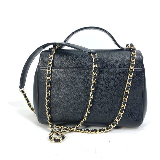 CHANEL Shoulder Bag A93749 Caviar skin black COCO Mark CC Matelasse Quilting Top handle Women Used Authentic