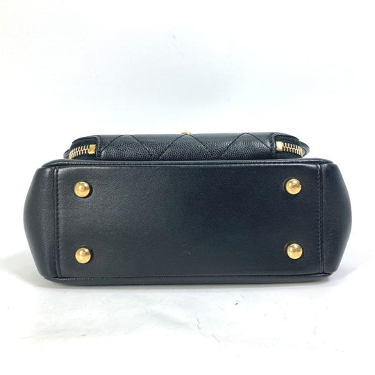 CHANEL Shoulder Bag A93749 Caviar skin black COCO Mark CC Matelasse Quilting Top handle Women Used Authentic