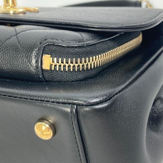 CHANEL Shoulder Bag A93749 Caviar skin black COCO Mark CC Matelasse Quilting Top handle Women Used Authentic
