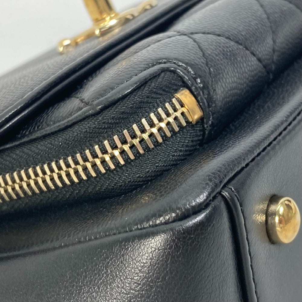 CHANEL Shoulder Bag A93749 Caviar skin black COCO Mark CC Matelasse Quilting Top handle Women Used Authentic
