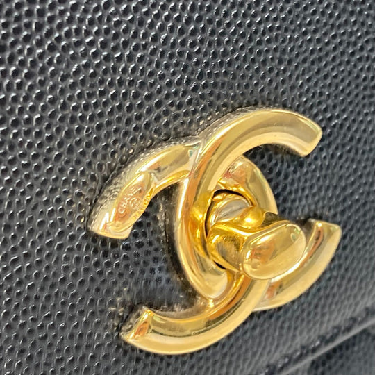 CHANEL Shoulder Bag A93749 Caviar skin black COCO Mark CC Matelasse Quilting Top handle Women Used Authentic