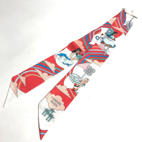 HERMES scarf silk Red Flying Carre Carres Volants Twilly Twilly