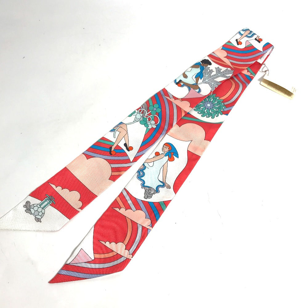 HERMES scarf silk Red Flying Carre Carres Volants Twilly Twilly