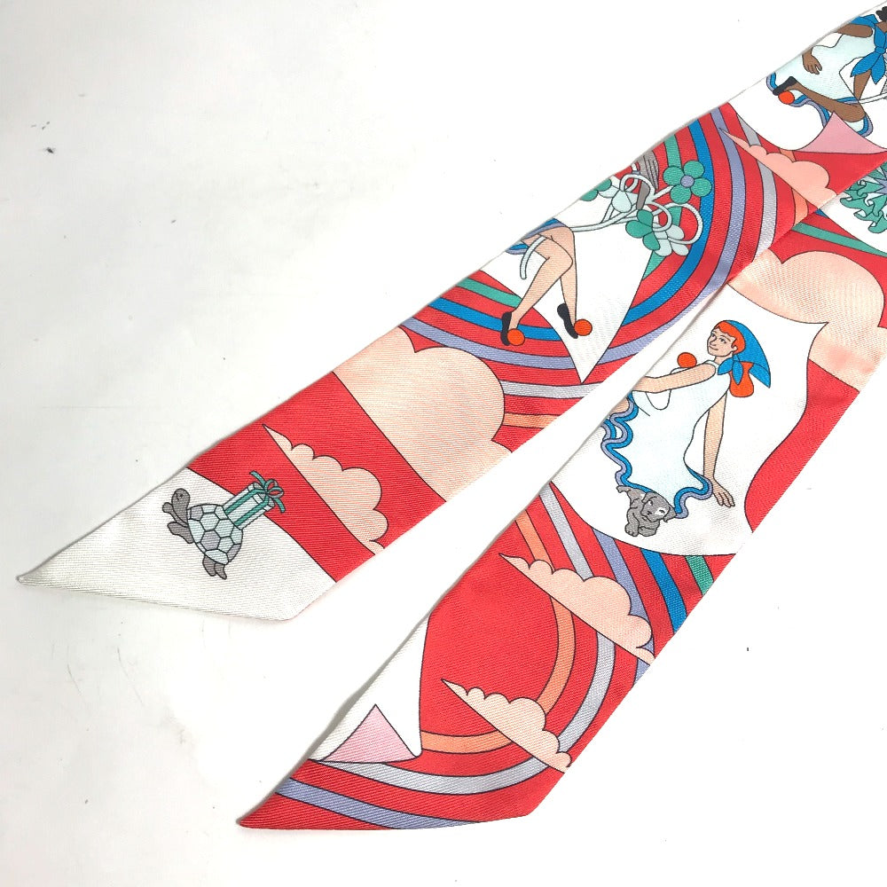 HERMES scarf silk Red Flying Carre Carres Volants Twilly Twilly
