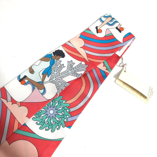 HERMES scarf silk Red Flying Carre Carres Volants Twilly Twilly