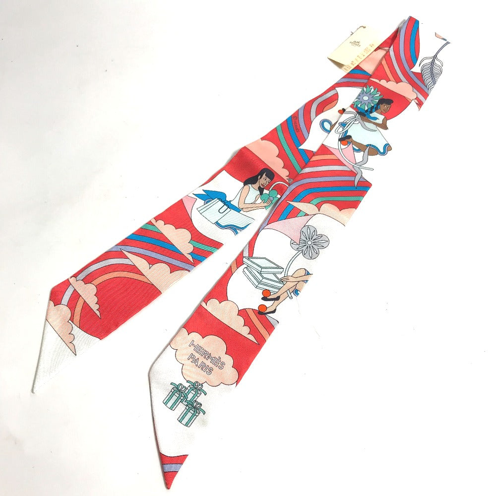 HERMES scarf silk Red Flying Carre Carres Volants Twilly Twilly